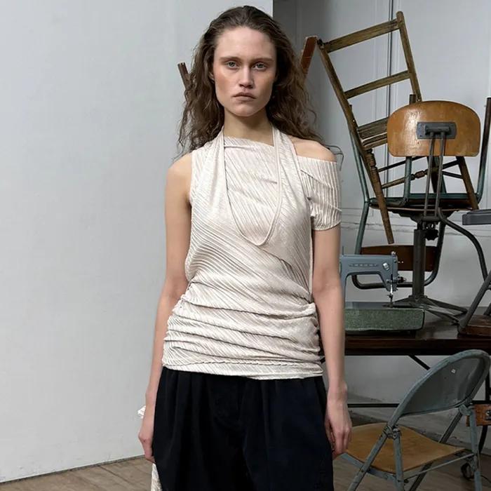 PLEATS CONVERTIBLE BOLERO TOP (CREAM)