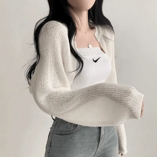 [살탐방지-!/간절기템] 아방핏 여리 니트 시스루 크롭 루즈핏 볼레로