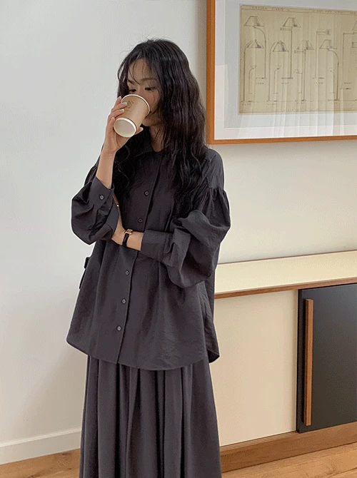 베럴 퍼프 슬리브 셔츠 블라우스 (bl)