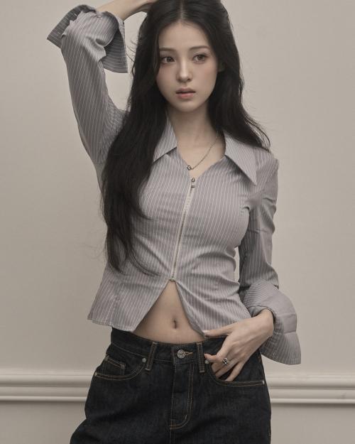 Stripe Zip-up Shirts (gray)