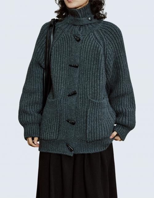 Duffel knit stand collar cardigan