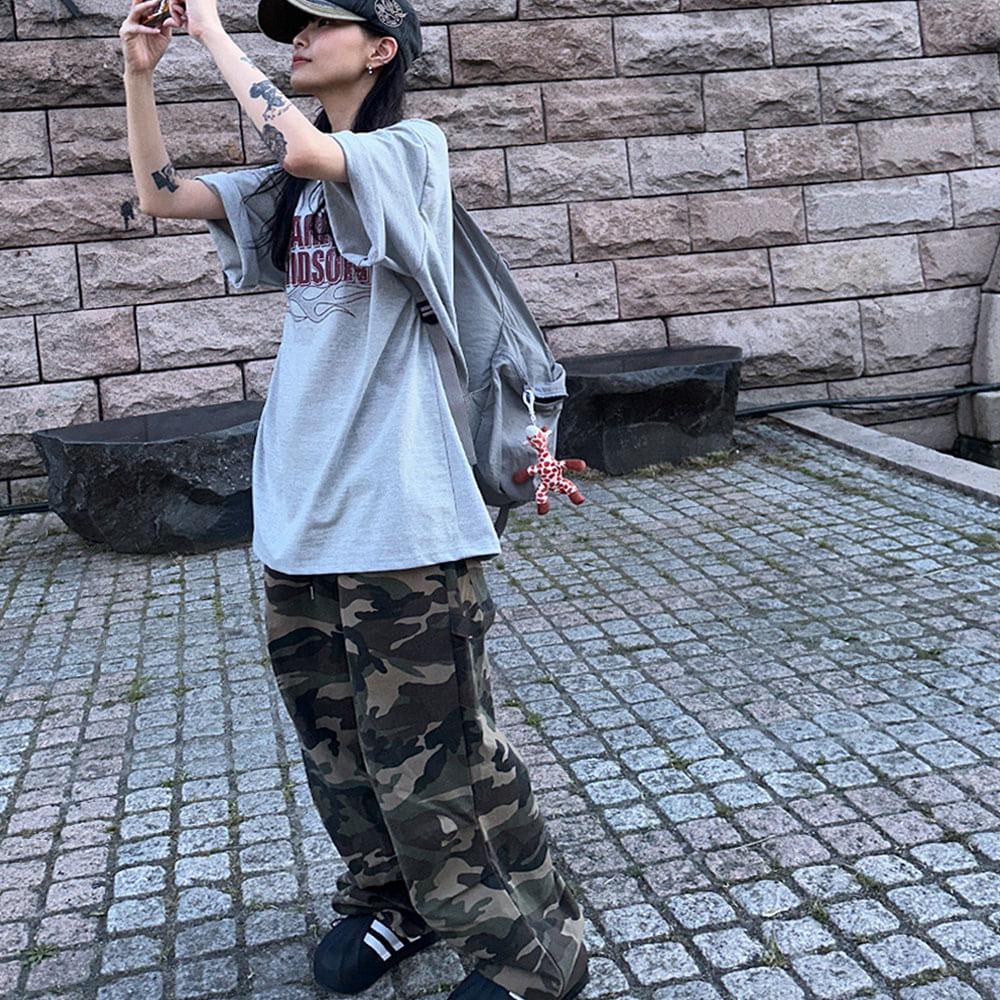 리얼 카모 밴딩 카고 와이드팬츠