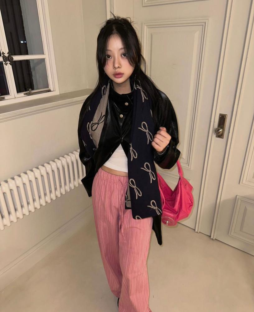 리본 스트라이프 데님 스트링 팬츠