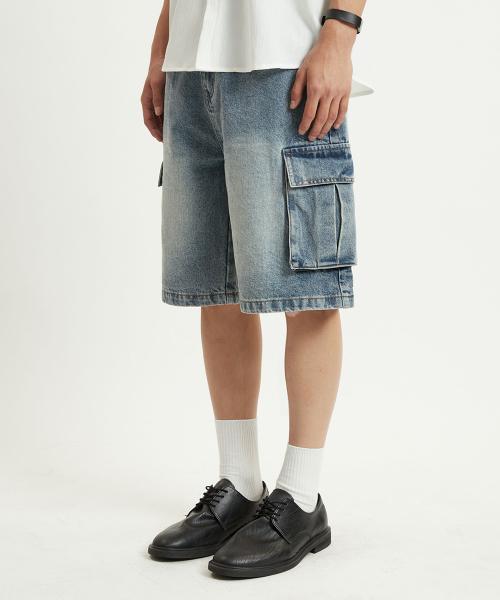 데저트 데님 카고 버뮤다 팬츠-애쉬인디고