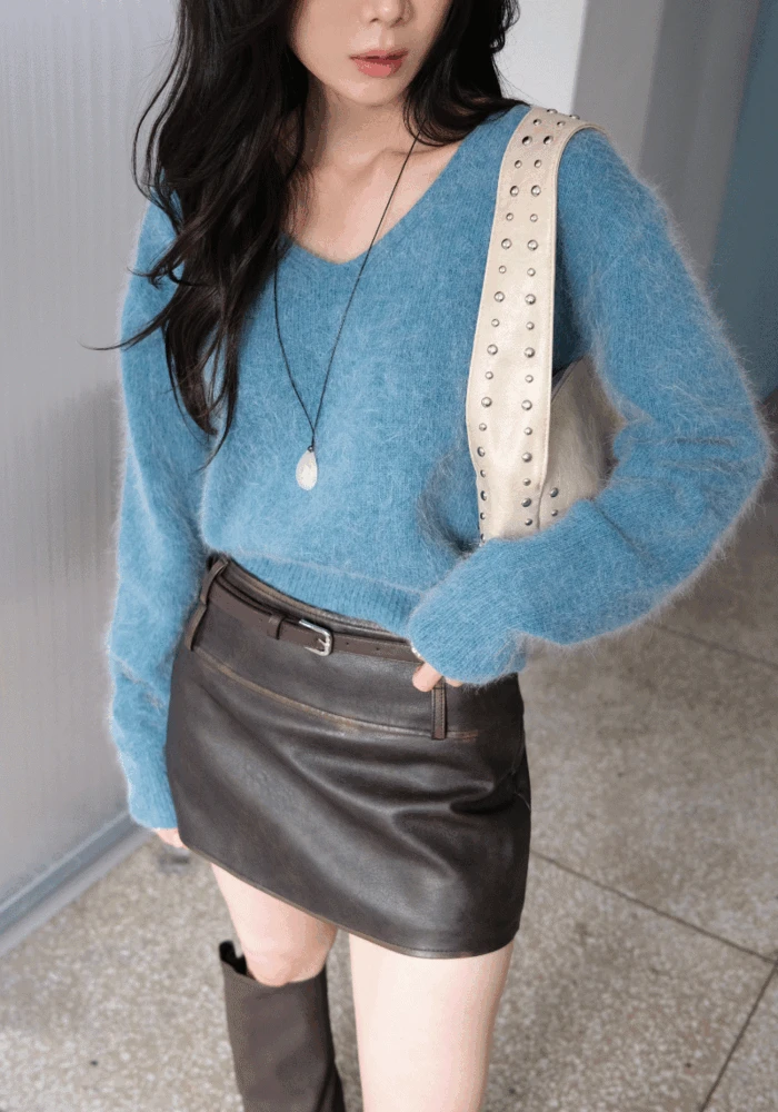 로니에 앙고라 브이넥 니트 (5color)