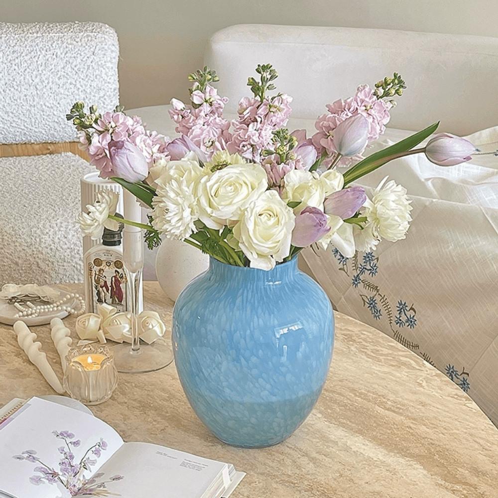 블루 유리 화병 인테리어 오브제 대형 꽃병