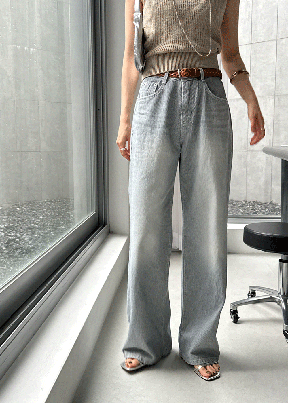 Gray stripe pants