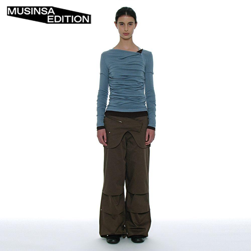 2WAY BELTED LAYERED PARACHUTE PANTS_BROWN