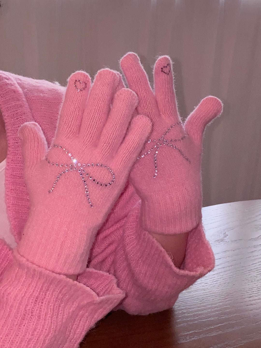 ribbon heart gloves (pink)