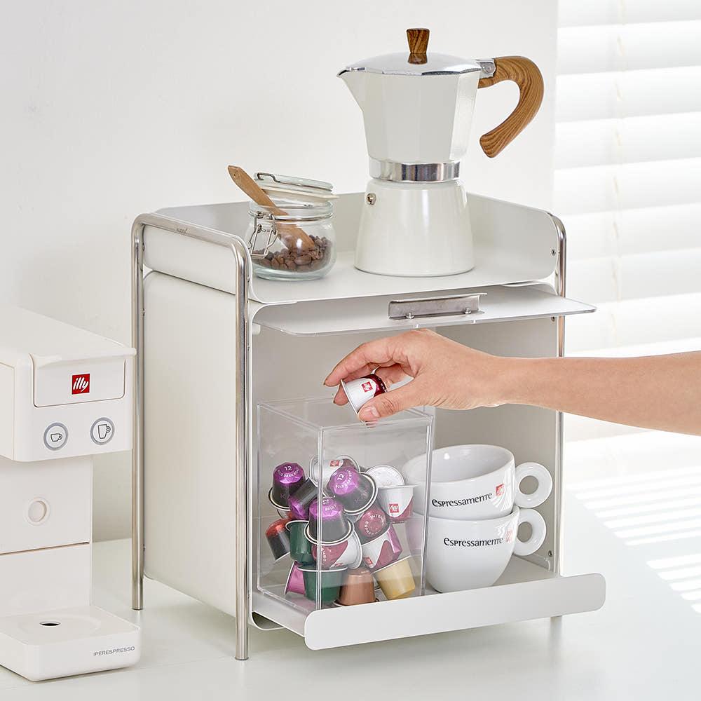 무디타 비화이트 플랩도어 슬라이딩 철제 수납함 / 영양제 양념통 화장대 정리