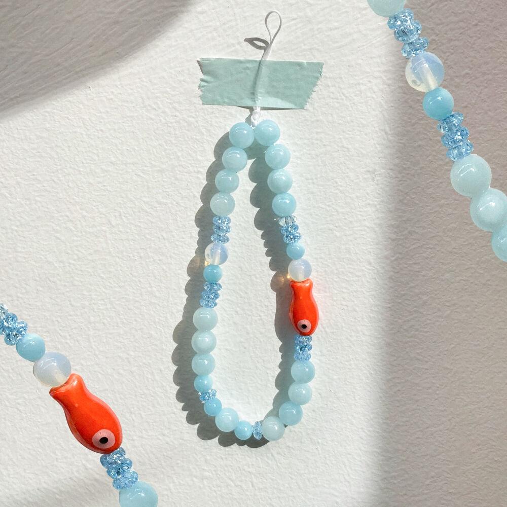 비즈 스트랩 키링 - 메다카