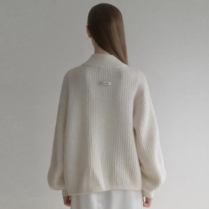 esy cashmere half knit zip up_ivory