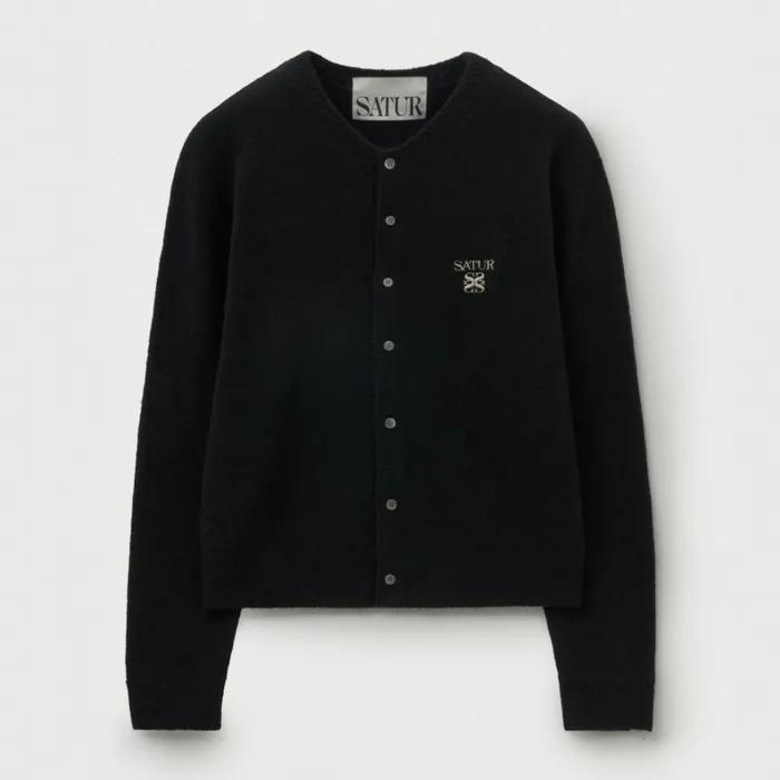 로렌 울 블렌드 크루 넥 니트 가디건 블랙