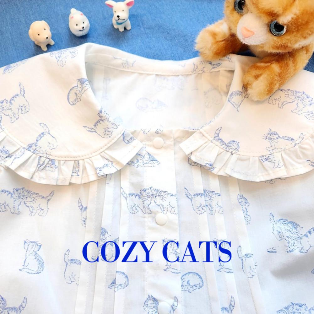 포근한 코지 냥이 60수 면/21골 잔골덴 원단(white/blue)