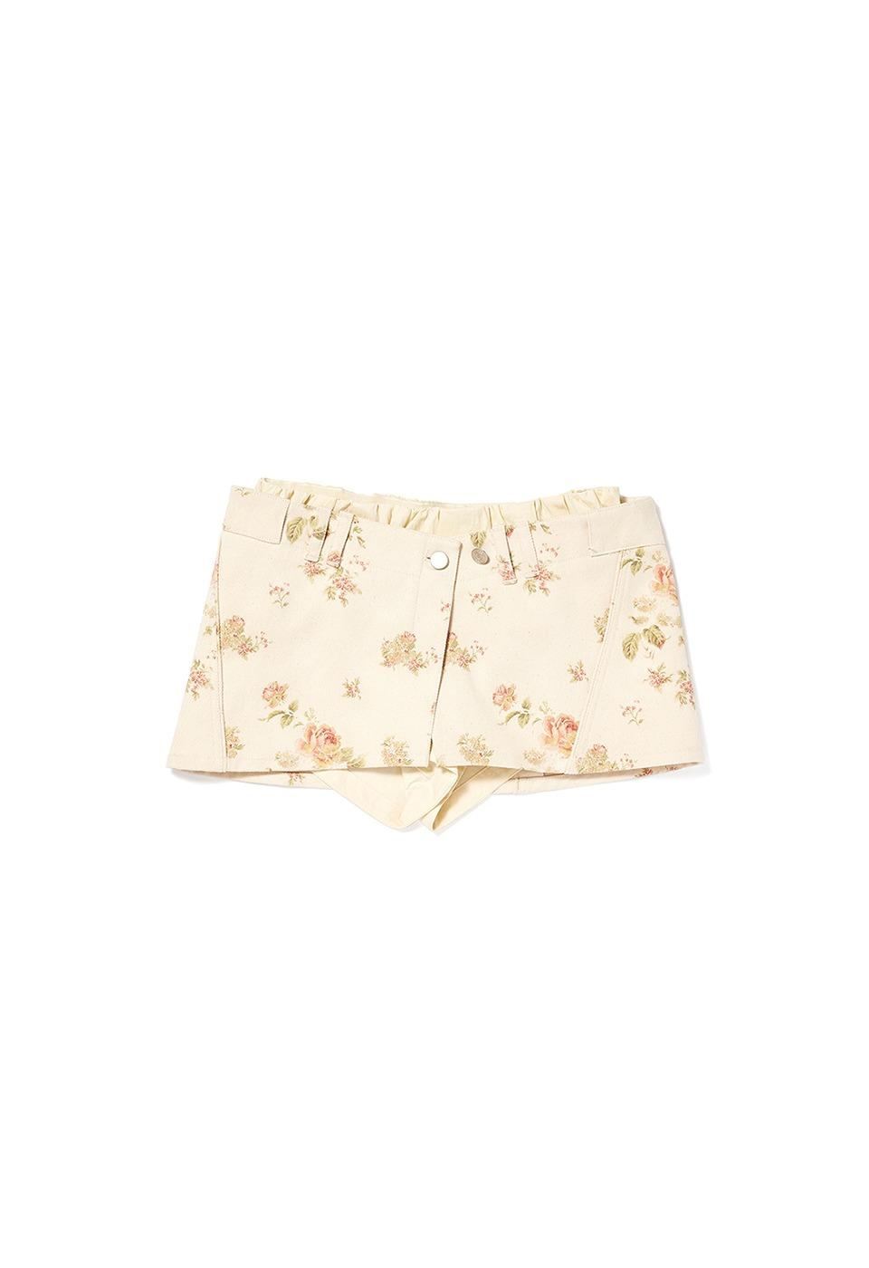 FLORAL LAYERED MINISKIRT & BOXER SHORTS, BEIGE