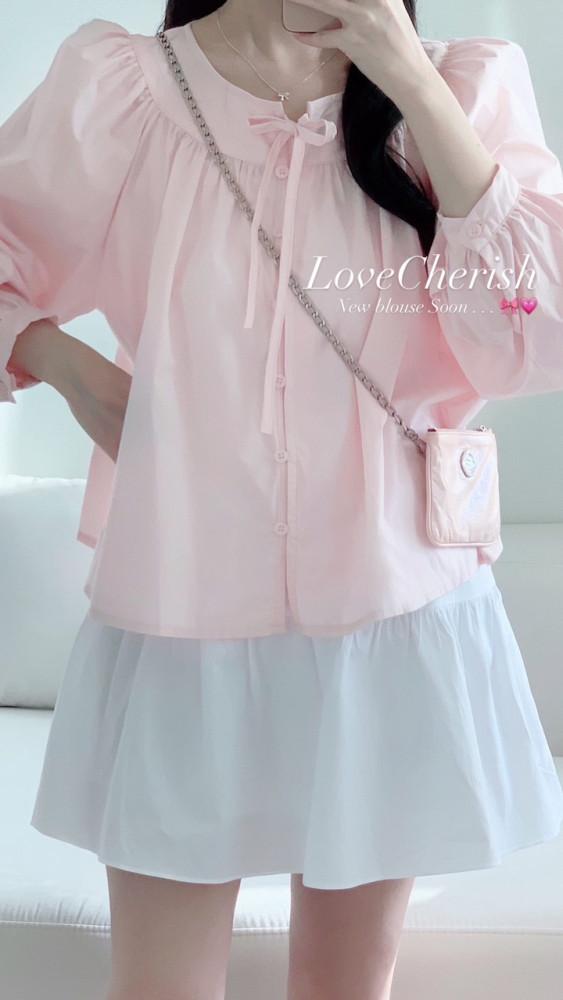 [2col] Sally ribbon bl 핑크 화이트 리본 블라우스 : 러체:LoveCherish