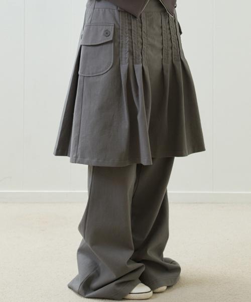 EL PLEATED SHIRRING SKIRT PANTS(GRAY)