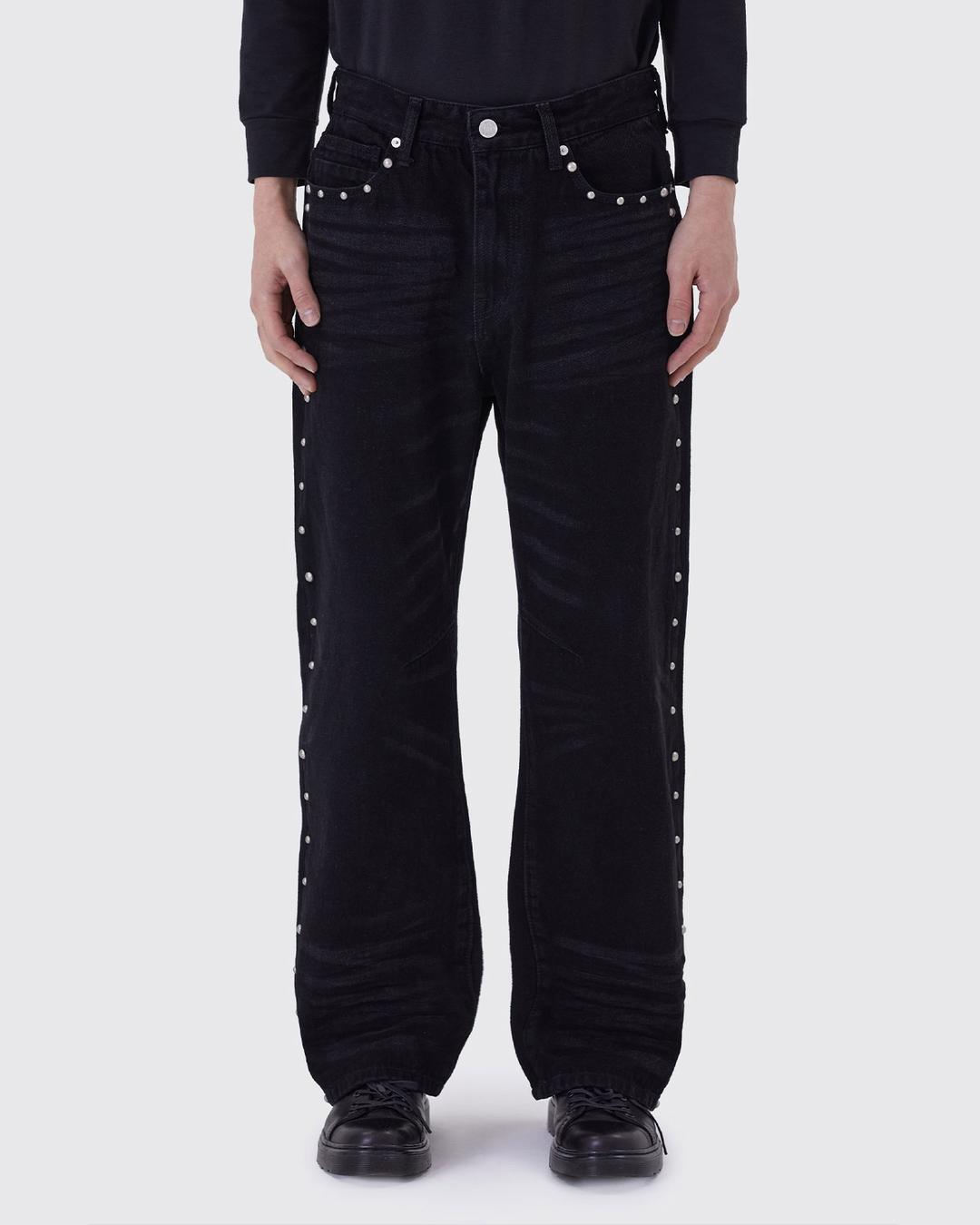 [SMOKE RISE X INSANE GARAGE] STUDS JEANS_JET BLACK