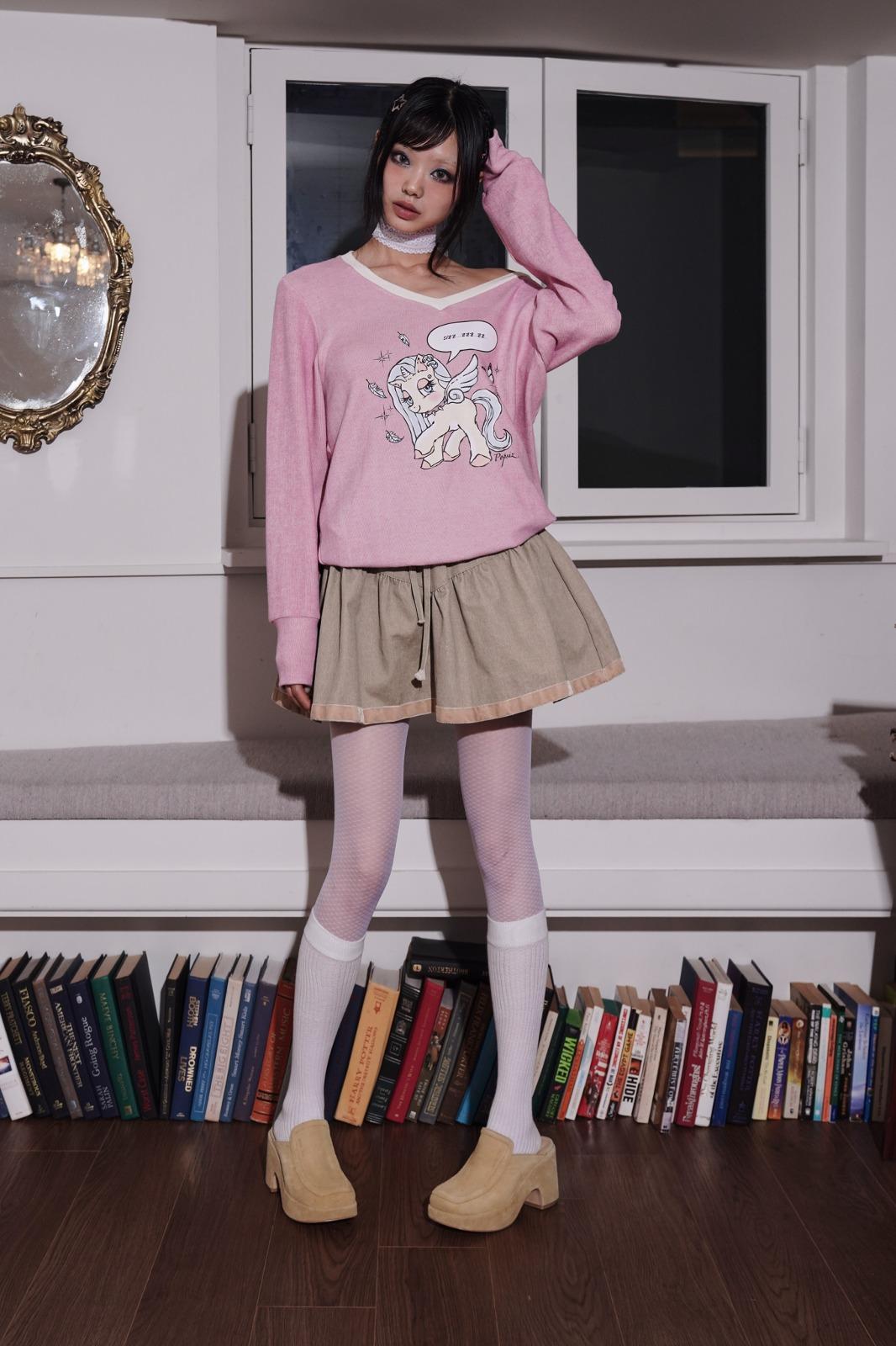코튼) velvet taped babydoll skirt-beige