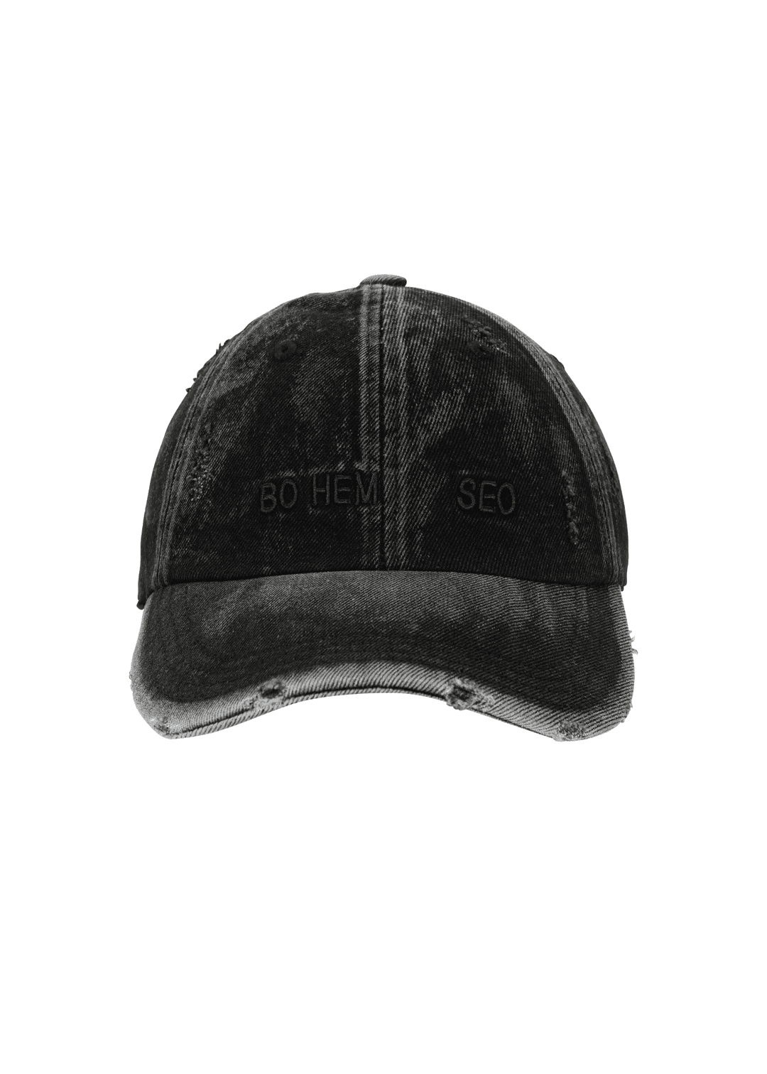 DISTRESSED DENIM BALL CAP, WASHED BLACK