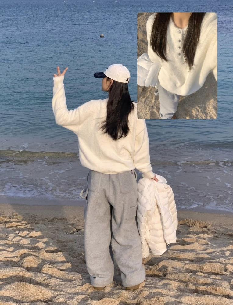 [털빠짐X][남녀공용]유즈 앙고라 헨리넥 니트/6color