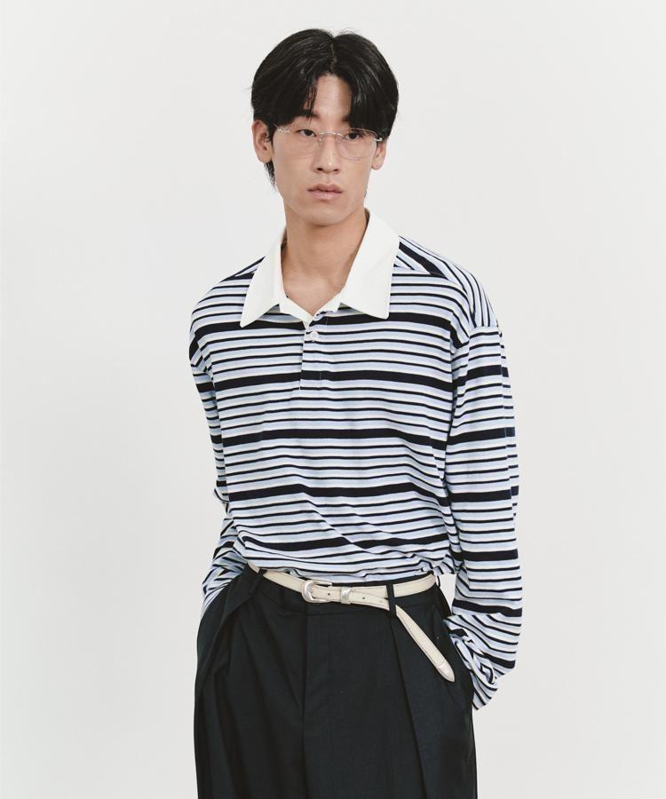 [BALLUTE] OVERSIZED LONG SLEEVE RUGBY T-SHIRTS (NAVY)
