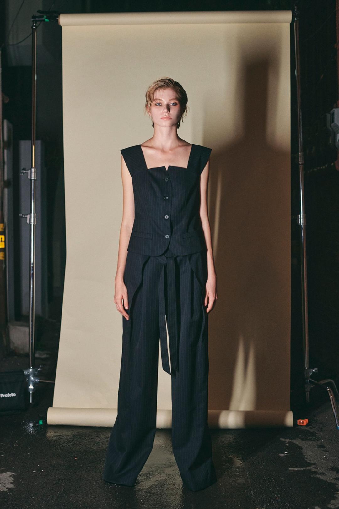 BRANCUSI STRIPED WOOL TIE PANTS