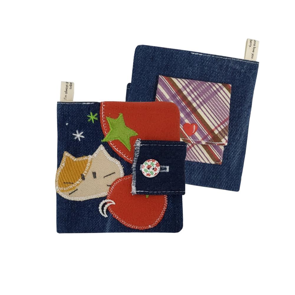 (3차)토마토 고양이 사각지갑 카드 포켓 업사이클 패치워크 자수