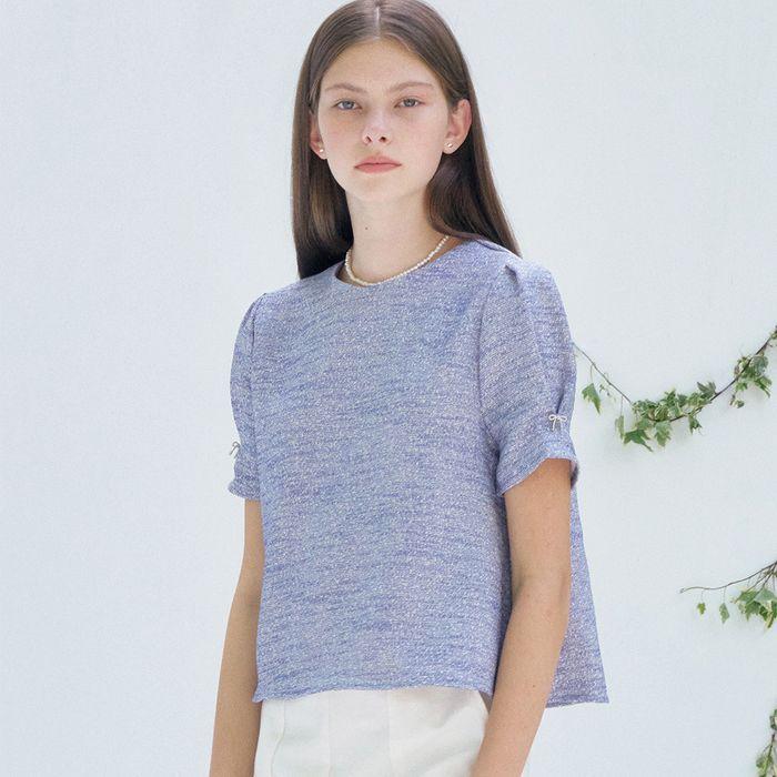 S Summer Button Tweed Blouse_Mix Blue