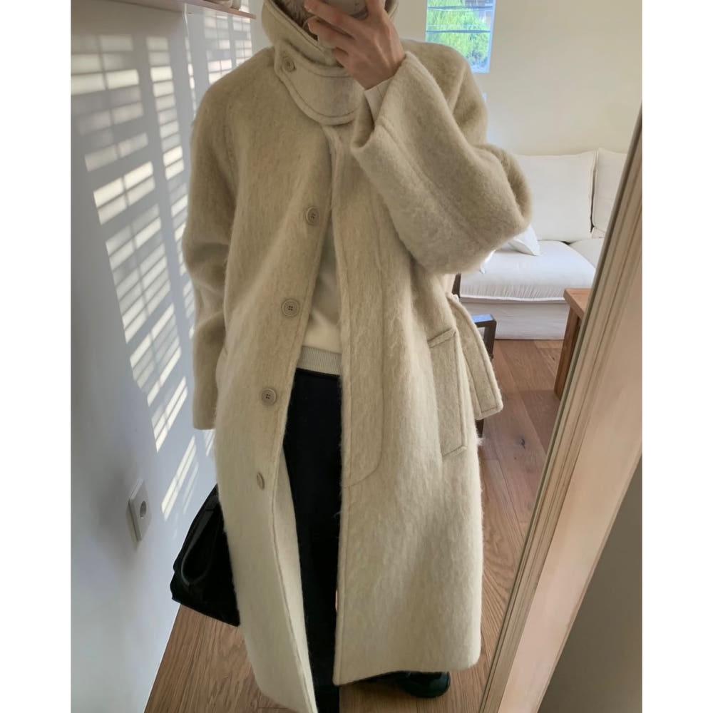 Mare 마레 샤기 롱 코트 오버핏 벨트 히든 버튼 ct (2c)