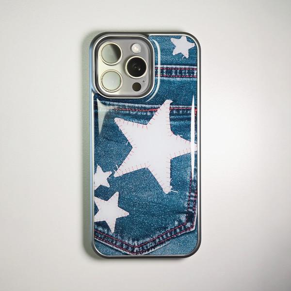 Patched Star Pocket Denim Case Wash Blue (SV_Epoxy/MagSafe Glass)