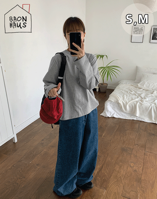 [BAONHAUS] 핀볼 사이즈 코튼 라운드 긴팔 티 (6color)