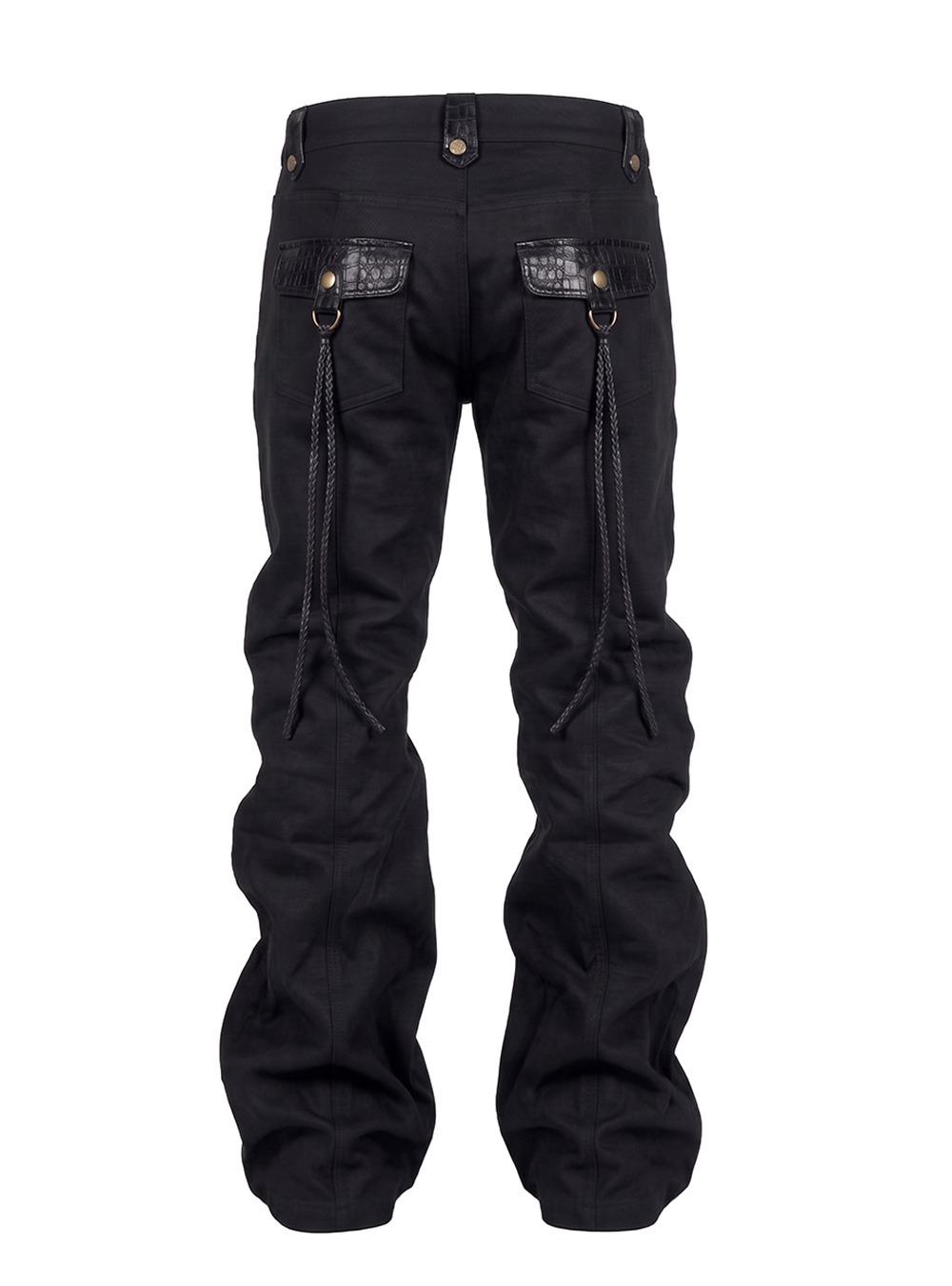 Leather Trim D-Ring Flared Pants