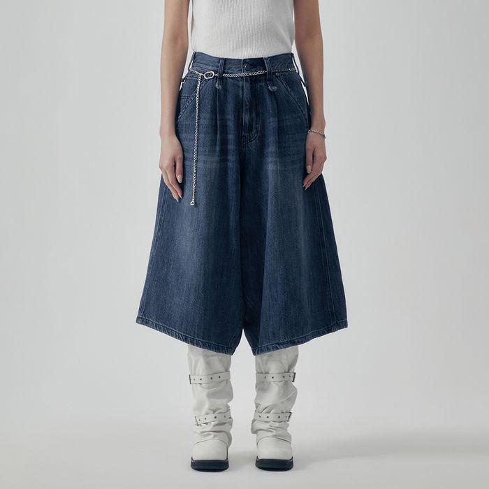 Carpenter-Strap Bermuda Denim Pants [ Blue ]