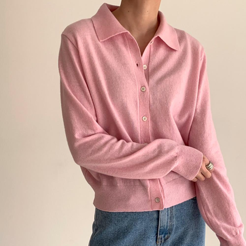 봄 핑크 니트 카라 단추 가디건 (핑크 당일발송)