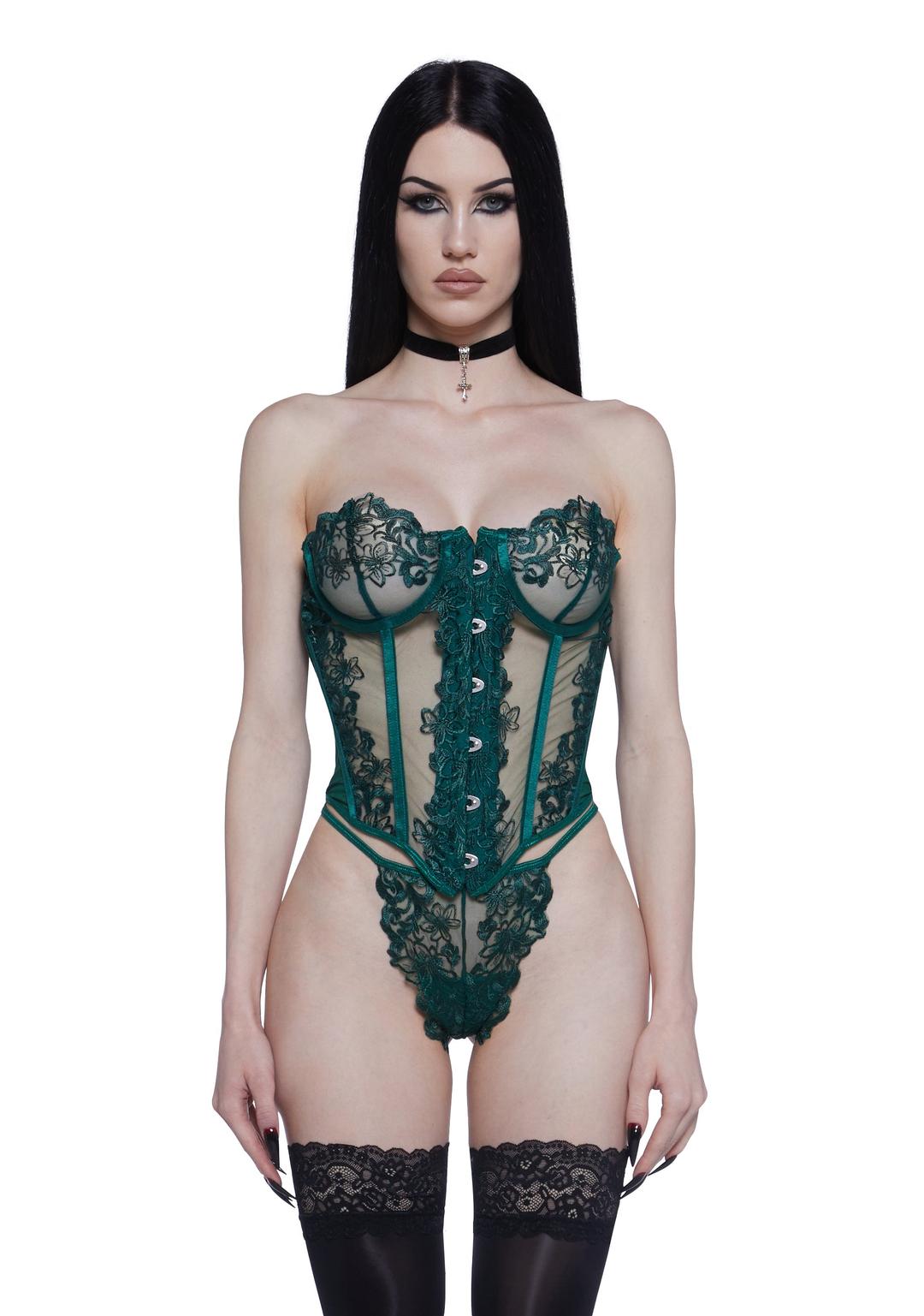 Vine And Glory Lingerie Set - GREEN / X-Small