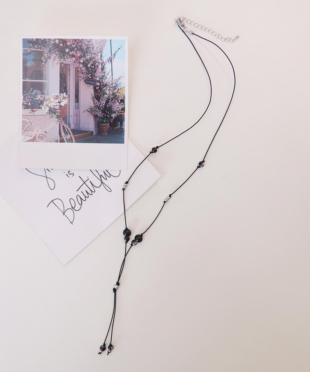 더노블 [더노블제작] 빈티지 원석 주석 블랙라트 포인매듭 목걸이