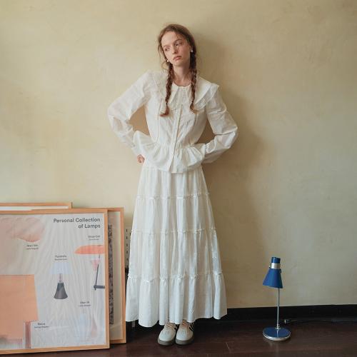 Cest_Pure white lace cake skirt