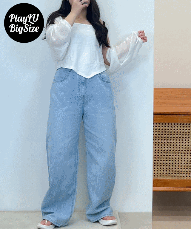 [빅사이즈 맛집❤~3XL] 스페이스 와이드 롱 팬츠 (연청)