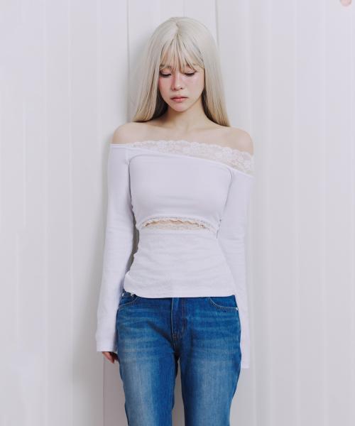 White lace off shoulder longsleeve
