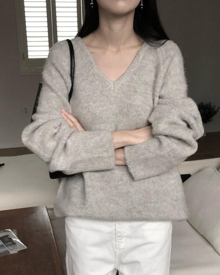 디투링크 르버터 알파카 브이넥 니트 루즈 박시핏 여성 가을겨울 소프트 브러쉬 긴팔(84790)