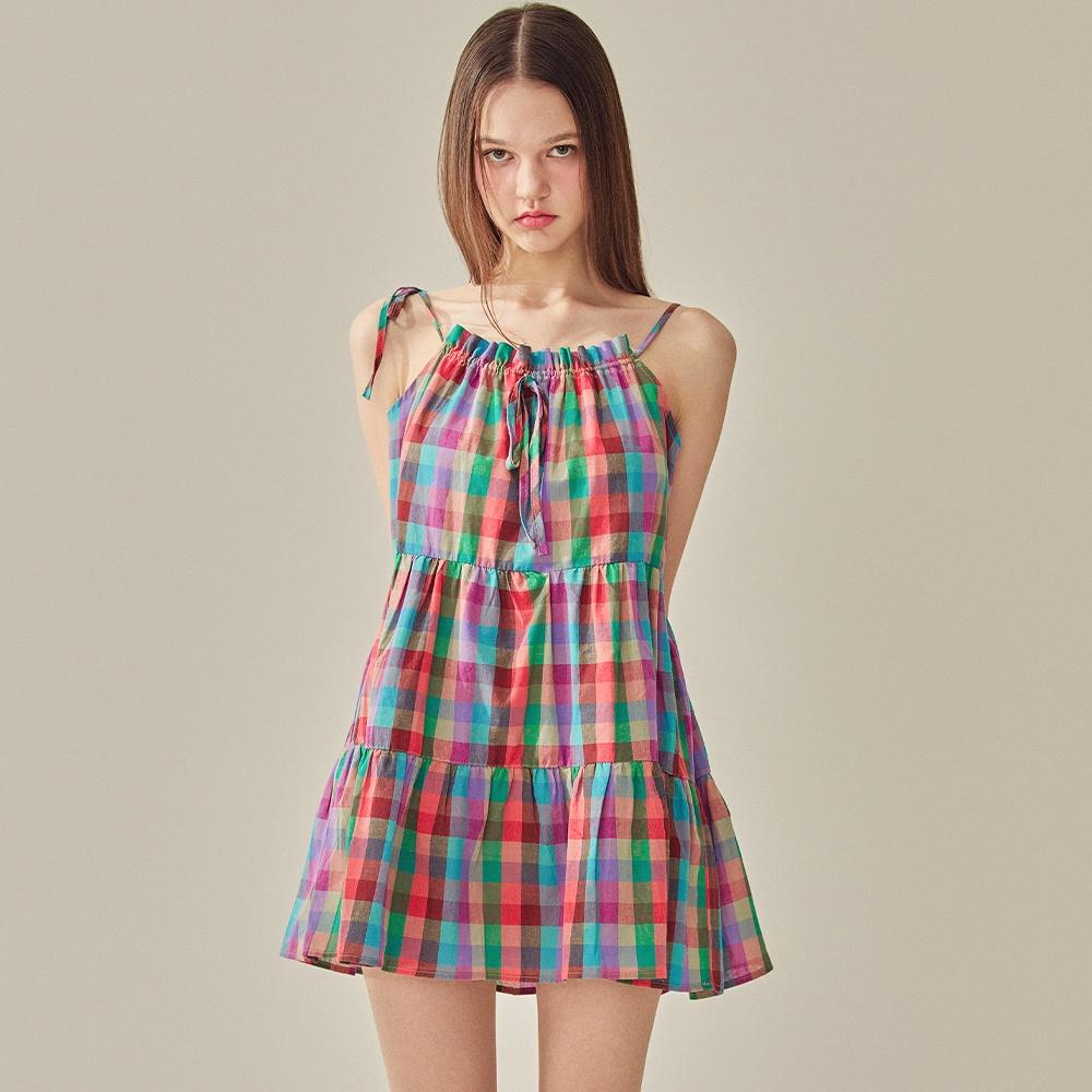 다니 체크 멀티웨이 스트랩 미니원피스