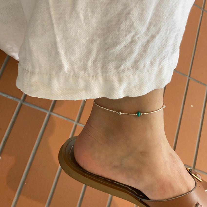 터콰이즈블루 핵진주 실버볼발찌팔찌 실버925 천연석 탄생석 여름발찌 여자은발찌 실버925 [mka006]