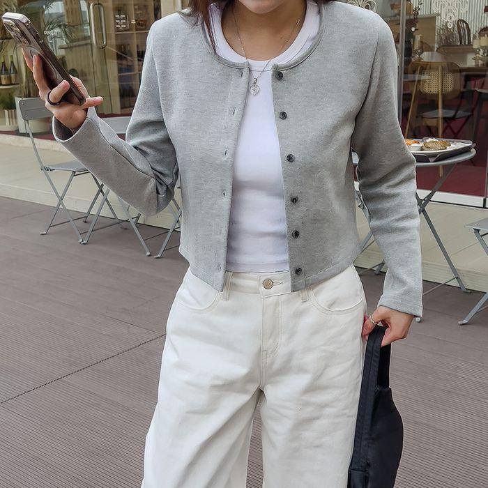 패치 슬림 라운드 가디건_그레이