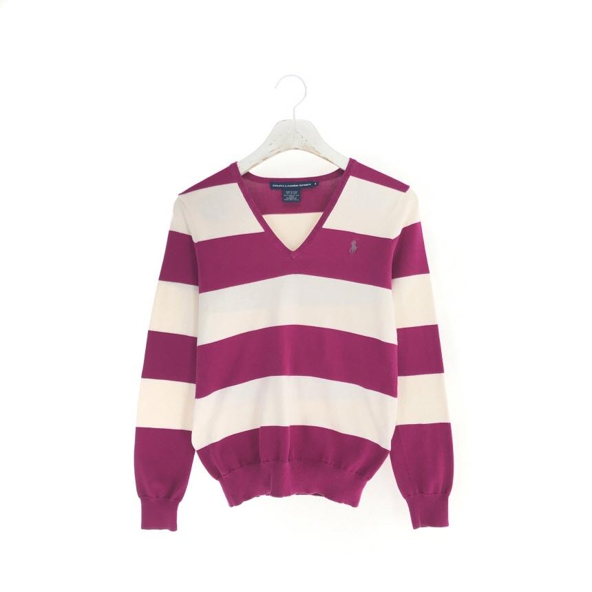 폴로랄프로렌 V넥 피마코튼 단가라 니트 M (여성)