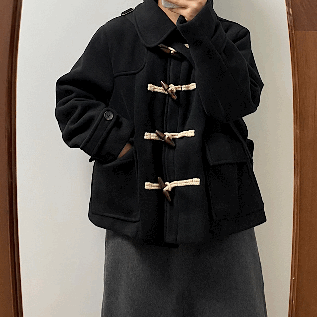 🤎주문폭주🤎아메카지 카라 더플코트(그레이/블랙)