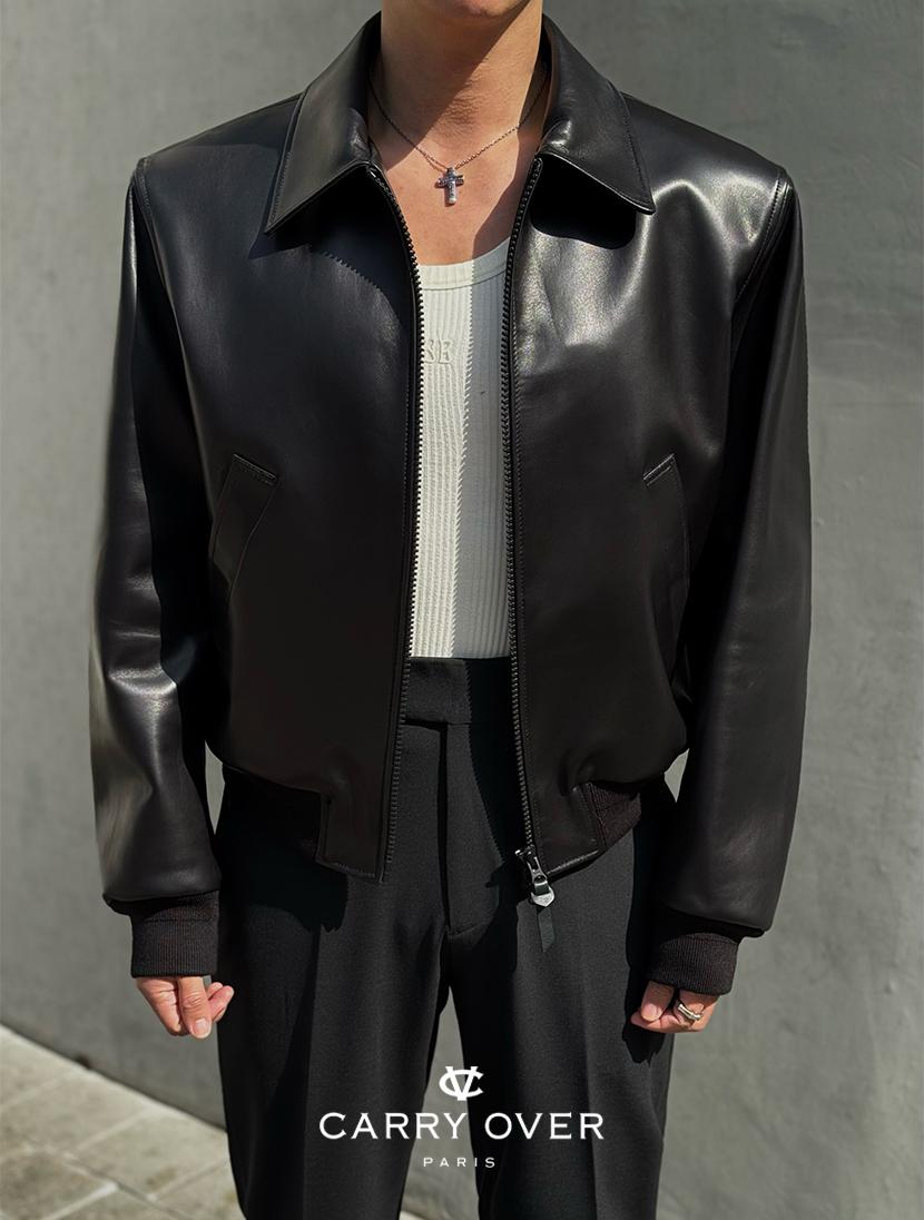 [Pre-Order : 3월 20일~26일 순차 배송] 베이비 나파 레더 크롭 블루종 ( BLACK ) ( Italy Import Leather )