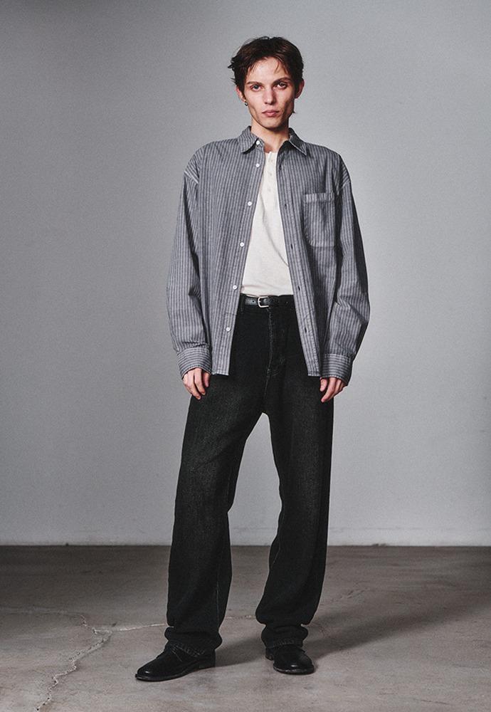 Pigment-Dyed Stripe Shirt_Vintage Charcoal