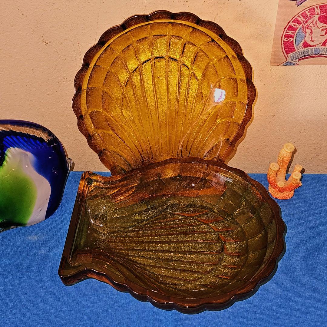 일본 엠버 조개 볼드 글라스 트레이&접시