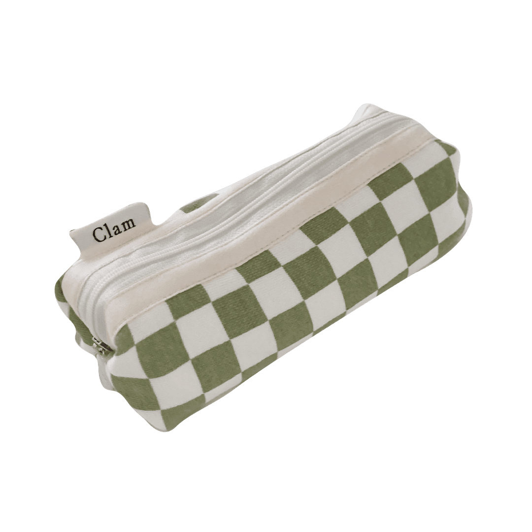 Clam round pencilcase _ Checker board celery
